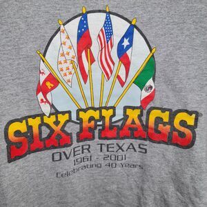 VINTAGE SS Grey Tee Six Flags Over Texas 40 Years Celebration - Size XL